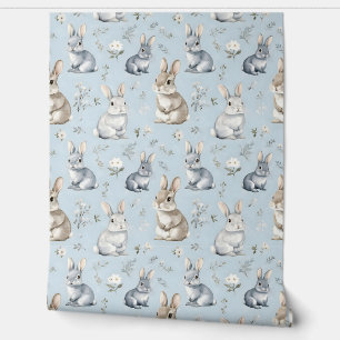 Papier Peint Motif Blue Rabbits