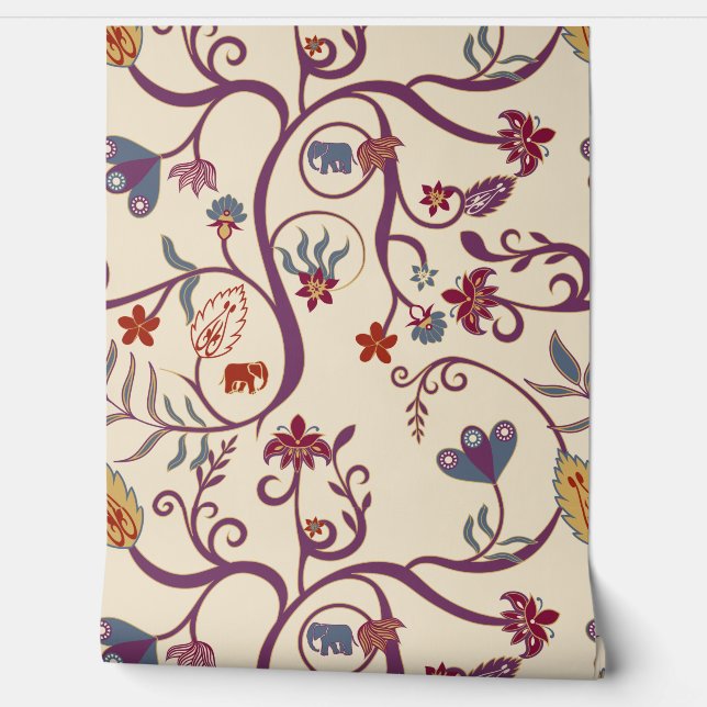 Papier Peint Motif bohémien de Bourgogne Marsala (Déroulement)