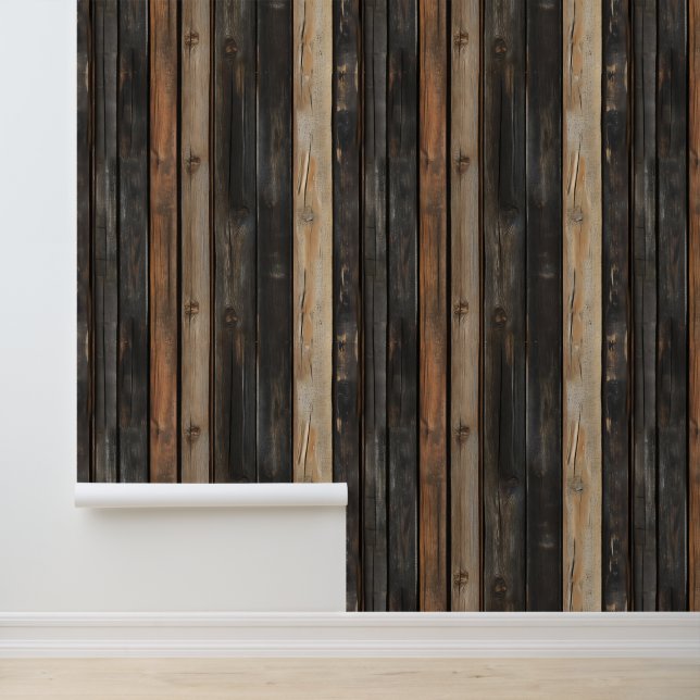 Papier Peint Motif Bois Sombre (Application)