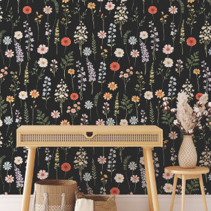 Papier Peint Motif botanique floral de fleurs sauvages à l'aqua