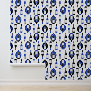 Papier Peint Motif bouteilles de vin bleu et noir