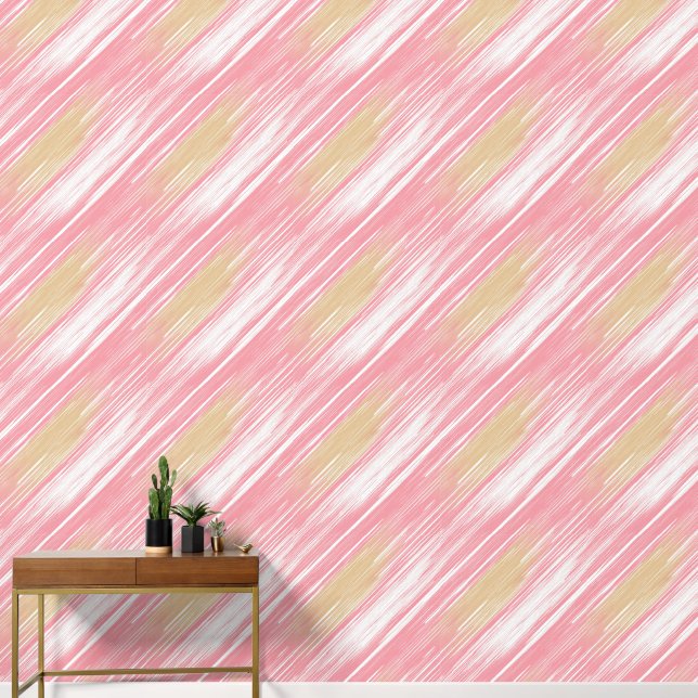Papier Peint Motif bronzé, blanc et rose (Couloir)