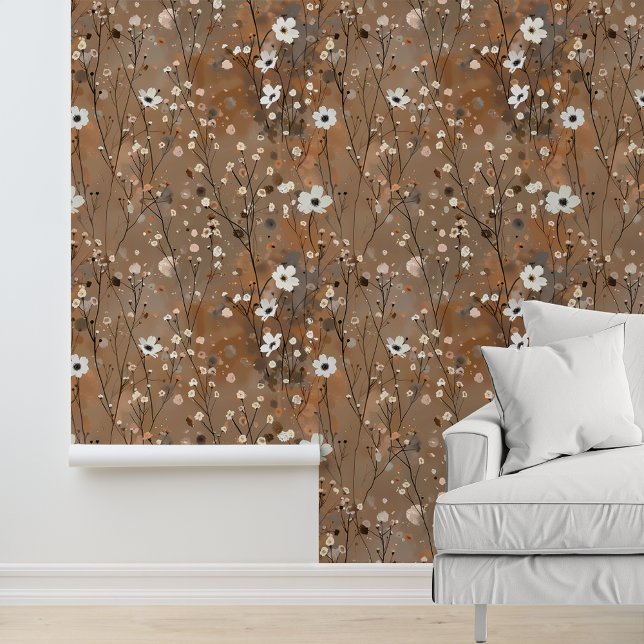Papier Peint Motif Brown à fleurs blanches (Créateur téléchargé)