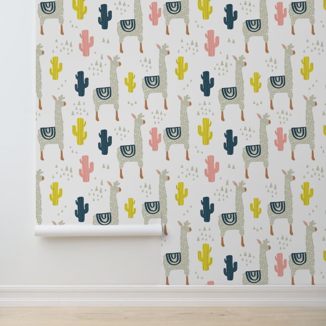 Papier Peint Motif Cactus & Llamas (Application)