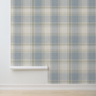 Papier Peint Motif carreaux classique en bleu ardoise et crème
