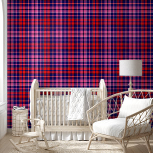Papier Peint Motif carreaux tartan bleu marine rouge rose