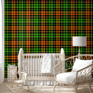 Papier Peint Motif carreaux tartan vert orange noir