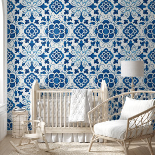 Papier Peint Motif carrelage vintage portugais bleu azulejos