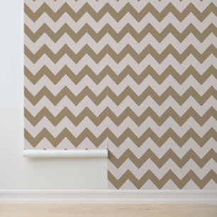 Papier Peint Motif Chevron Minimaliste Sable Brun Blanc