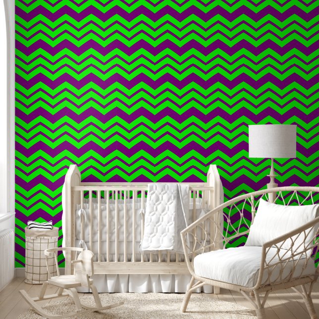 Papier Peint Motif chevron zigzag vert violet  (Enfants)