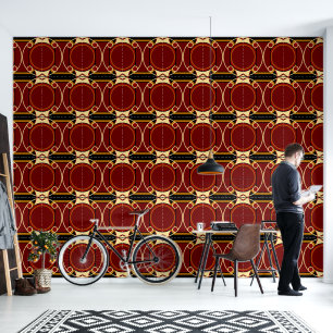 Papier Peint Motif circulaire Art déco rouge et noir
