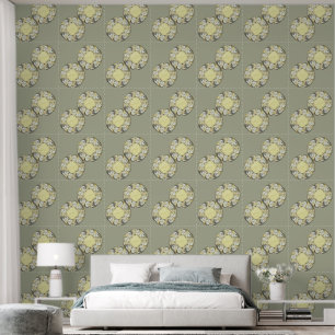 Papier Peint Motif circulaire victorien gris vert citron jaune