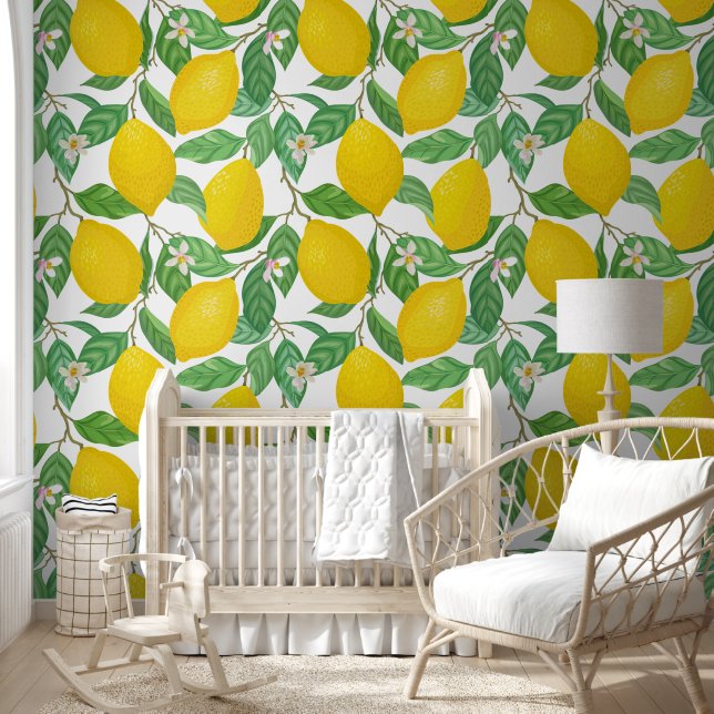 Papier Peint Motif citron blanc jaune (Enfants)