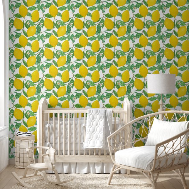 Papier Peint Motif citron blanc jaune (Enfants)