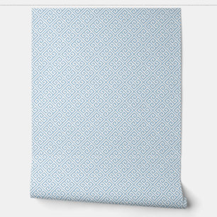 Papier Peint Motif clé grec bleu ciel et blanc