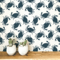 Motif côtier bleu indigo et blanc Crabe