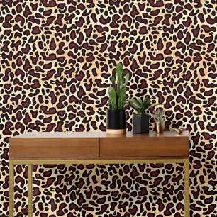 Papier Peint Motif Crème Marron Peau de Léopard - 