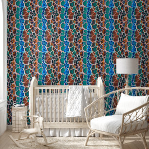 Papier Peint Motif d'abstraction en verre Turquoise orange