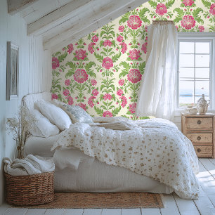 Papier Peint Motif Damas rose et vert