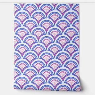 Papier Peint motif damassé floral bleu