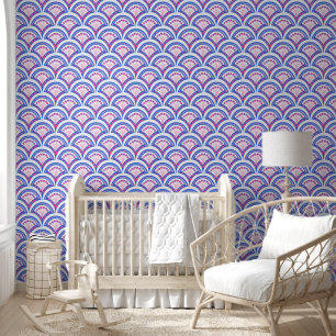 Papier Peint motif damassé floral bleu