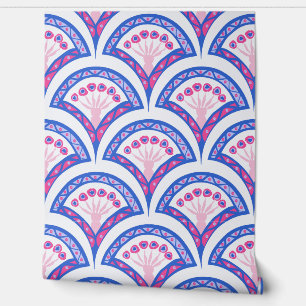 Papier Peint motif damassé floral bleu