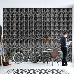 Papier Peint Motif damassé noir et blanc victorien