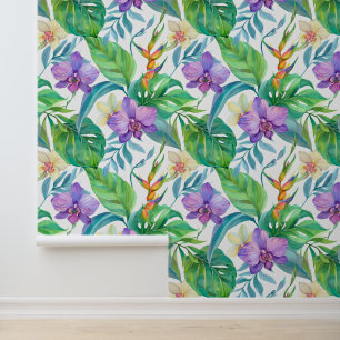 Papier Peint Motif d'aquarelle d'orchidée violette