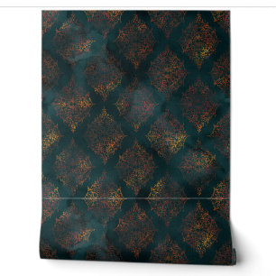 Papier Peint Motif d'aquarelle Patina Damask en cuivre