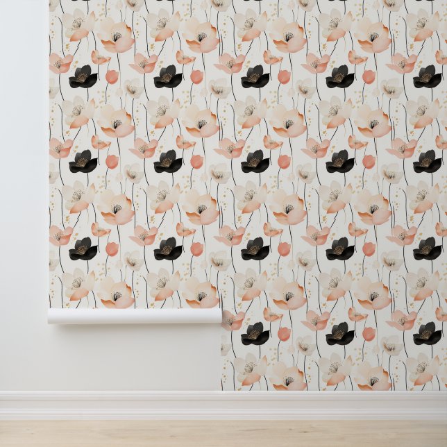 Papier Peint Motif d'aquarelle rose et noire (Application)