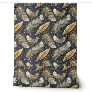 Papier Peint Motif d'Art de Plumes d'Or Magiques Flottantes
