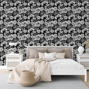 Papier Peint Motif D'Art Floral Noir Et Blanc