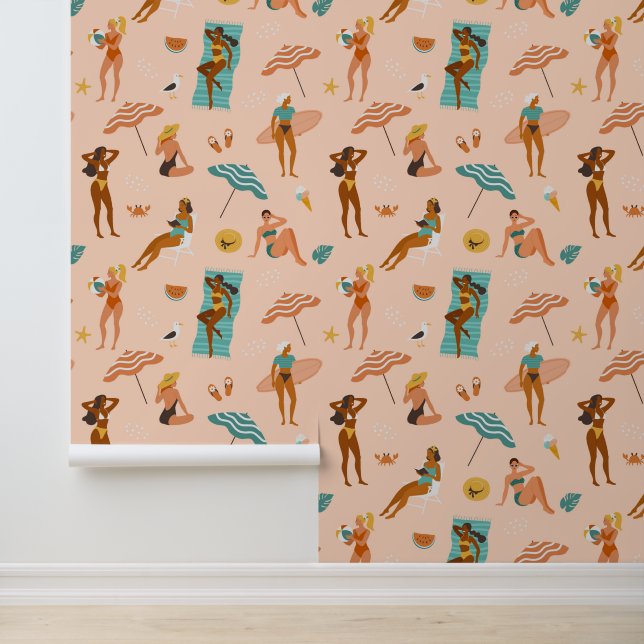 Papier Peint Motif de bains de soleil de plage (Application)