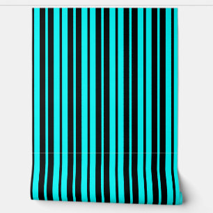 Papier Peint Motif de bandes verticales noires turquoise