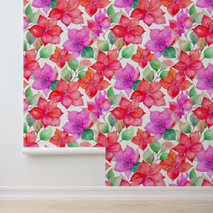 Papier Peint motif de bougainvilliers rouges