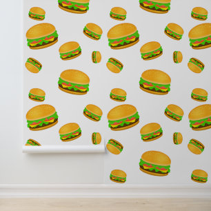Papier Peint Motif de burger délicieux cool et amusant blanc
