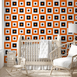 Papier Peint Motif de carrés à carreaux orange noir et blanc