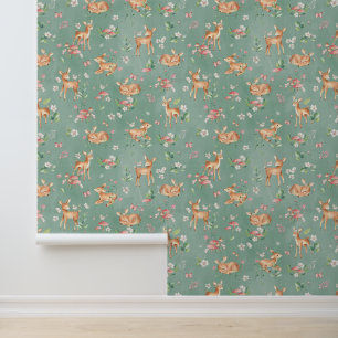 Papier Peint Motif de cerfs à l'aquarelle