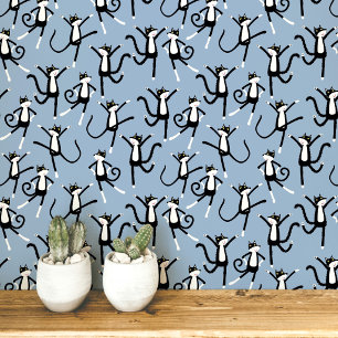 Papier Peint Motif de chat dansant bleu
