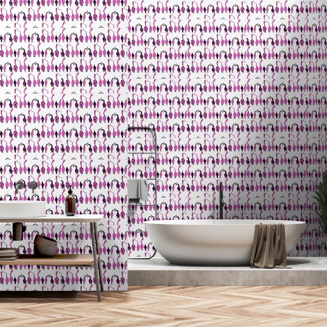 Papier Peint Motif de chats violets fessus (Salle de bain)
