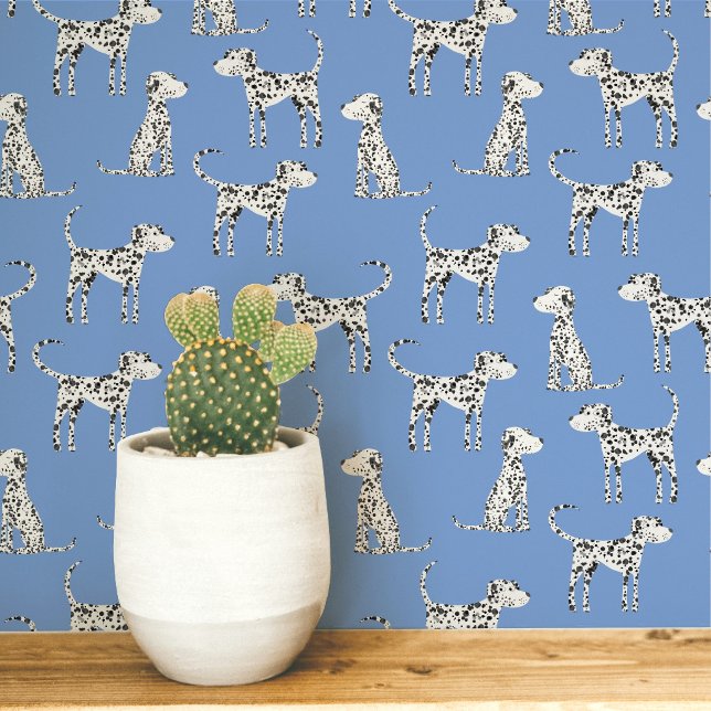 Papier Peint Motif de chien dalmate bleu (Fun Dalmatian dog peel and stick art wallpaper for animal and pet lovers)