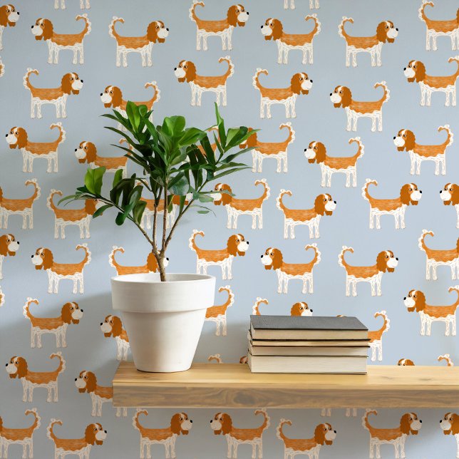 Papier Peint Motif de chien espagnol (Fun Cavalier King Charles Spaniel dog wallpaper)
