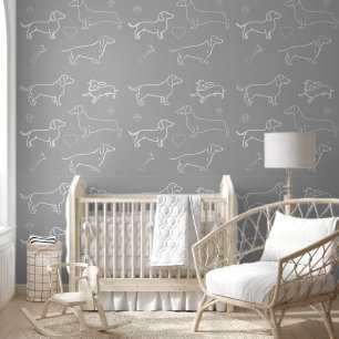 Papier Peint Motif de chien gris Dachshund Silhouette