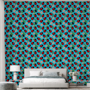 Papier Peint Motif de coccinelle colorée avec des fleurs