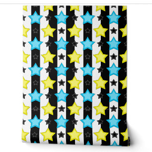 Papier Peint Motif de conception à rayures bleues jaunes étoile