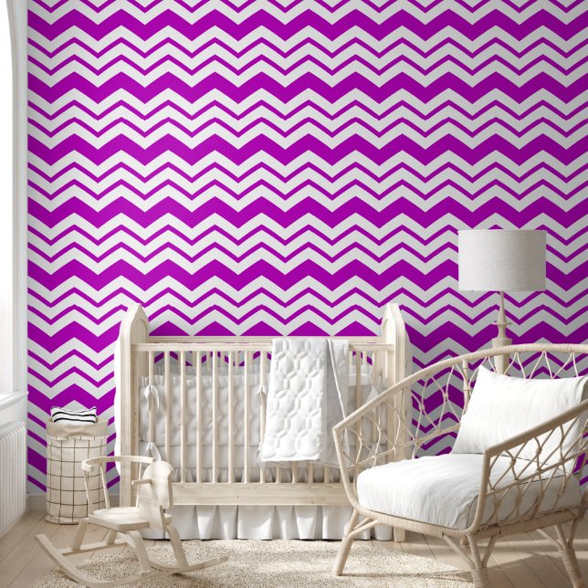 Papier Peint Motif de conception de zigzag chevron blanc violet (Enfants)
