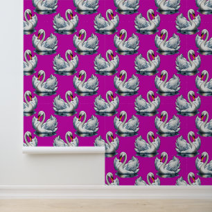 Papier Peint Motif de cygnes sur fond violet 