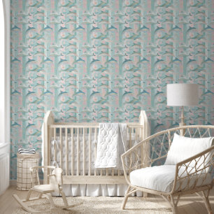 Papier Peint Motif de dauphins Pastel Stripe