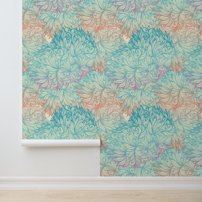 Papier Peint Motif de doodle Floral Multicolor (Application)