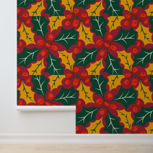 Papier Peint Motif de feuilles de houx rétro moderne grand form